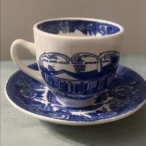 Blue and White Teacup with Saucer